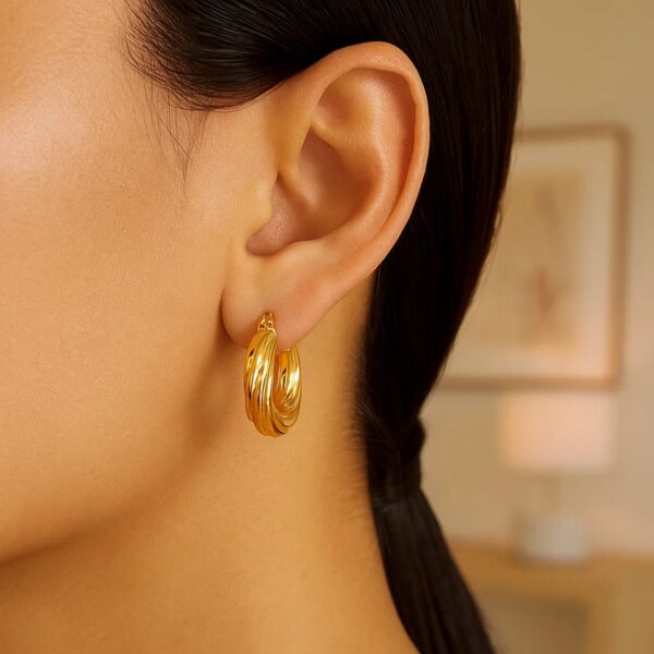 14k Yellow Gold Fancy Twist Hoop Earrings - alternate view 3