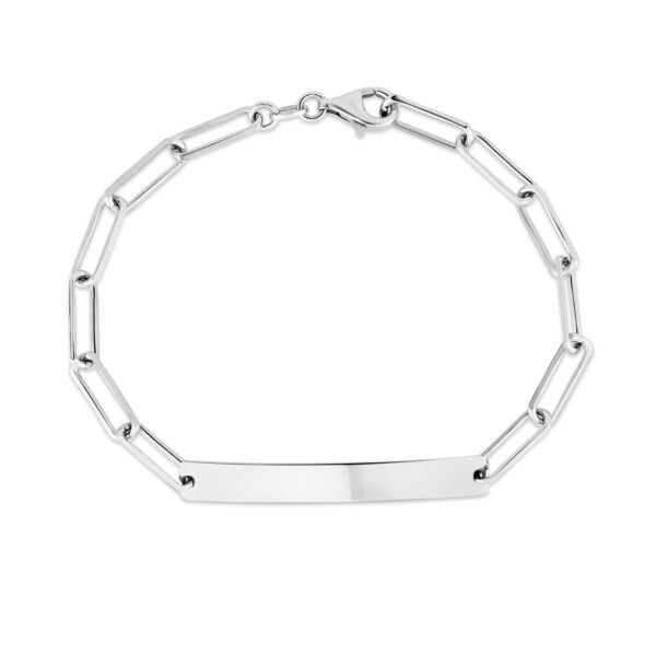 Sterling Silver Rhodium Plated Engravable ID Bar Paperclip Bracelet (2.10 mm) - alternate view 2