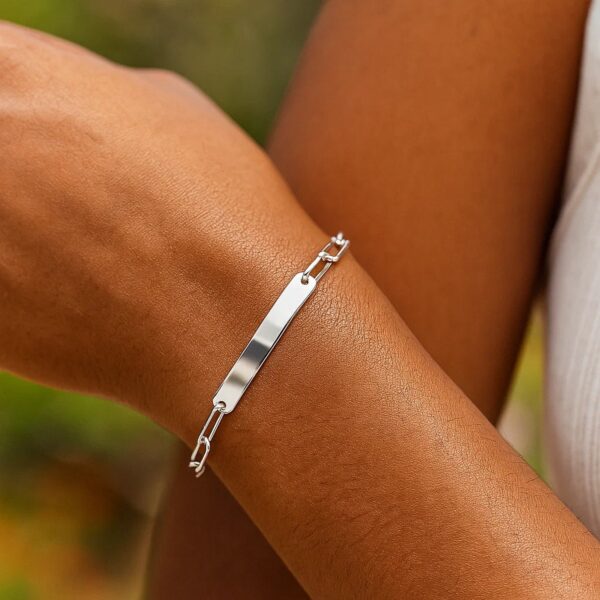Sterling Silver Rhodium Plated Engravable ID Bar Paperclip Bracelet (2.10 mm) - alternate view 4