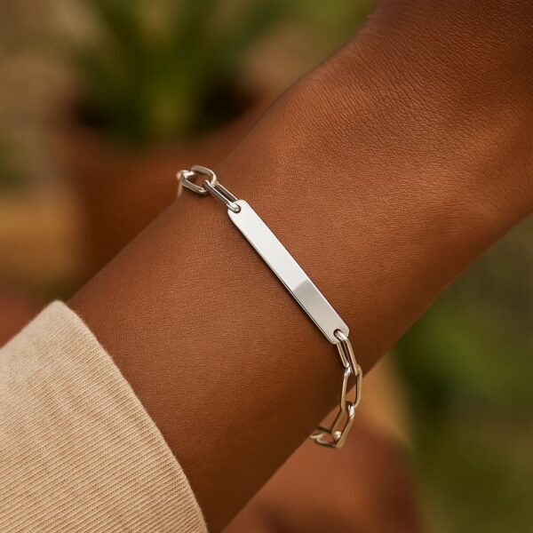 Sterling Silver Rhodium Plated Engravable ID Bar Paperclip Bracelet (2.10 mm) - alternate view 5