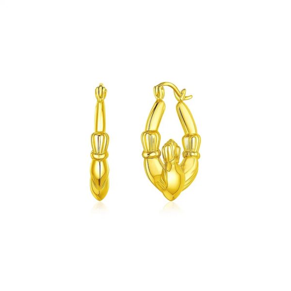 14K Yellow Gold Claddagh Symbol Hoop Earrings - alternate view 2