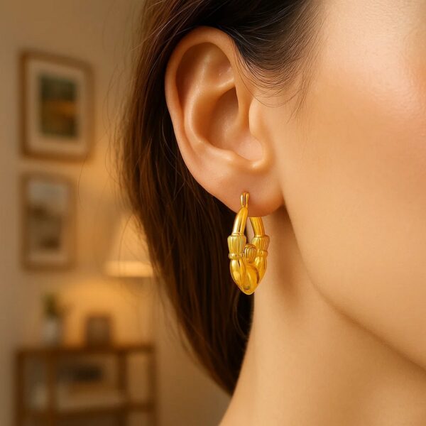 14K Yellow Gold Claddagh Symbol Hoop Earrings - alternate view 3