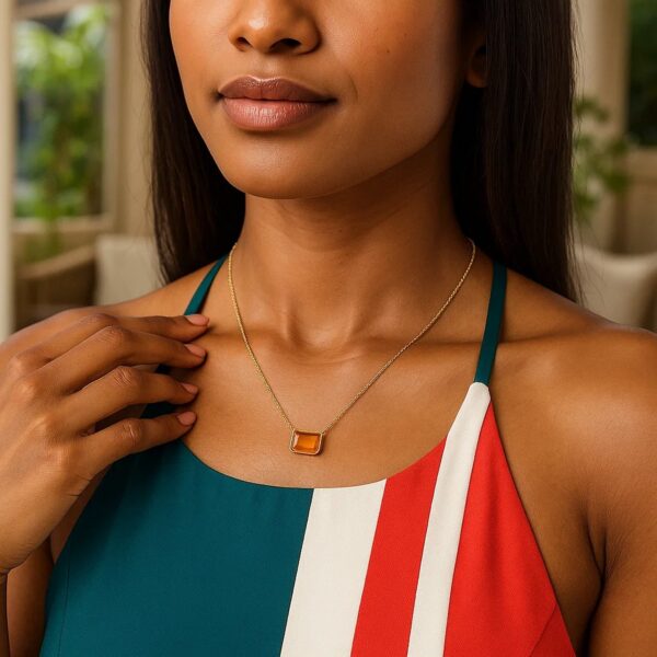 14K Yellow Gold Emerald Cut Citrine Necklace - alternate view 5