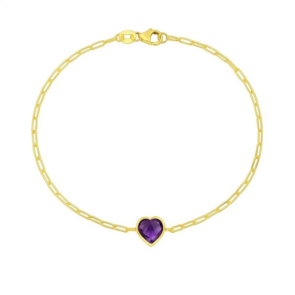 14K Yellow Gold Amethyst Heart Bracelet (1.50 mm) - alternate view 2