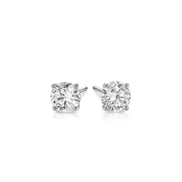 Sterling Silver Stud Earrings with White Hue Faceted Cubic Zirconia(6mm) - alternate view 2