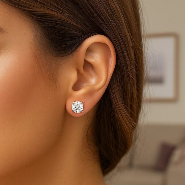 Sterling Silver Stud Earrings with White Hue Faceted Cubic Zirconia(6mm) - alternate view 4