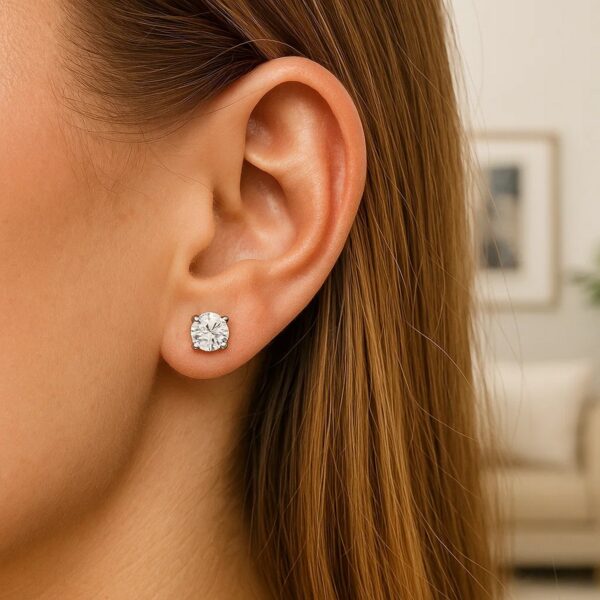 Sterling Silver Stud Earrings with White Hue Faceted Cubic Zirconia(6mm) - alternate view 5