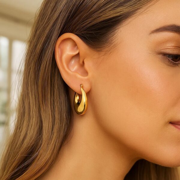 Sterling Silver Yellow Gold Plated Sculptural Crescent Hoop Earrings - alternate view 3