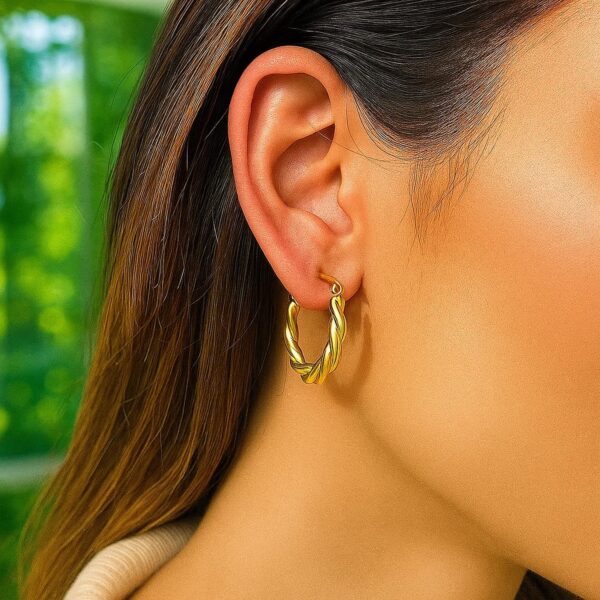 10k Yellow Gold Oval Twist Hoop Earrings - alternate view 2