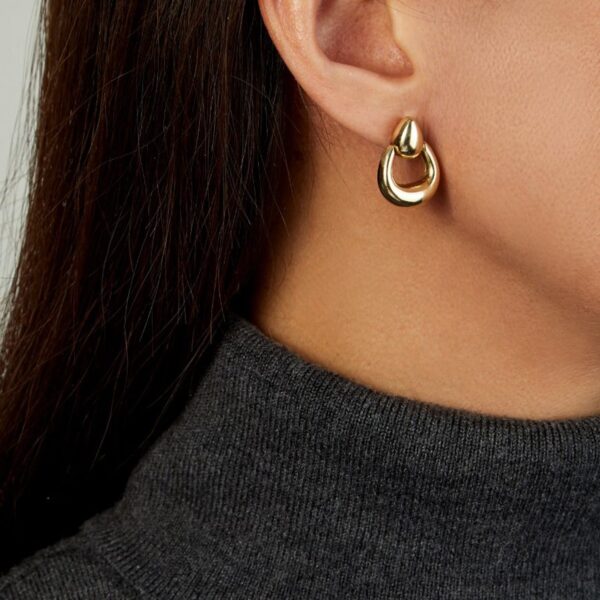 14K Yellow Gold Sculpted Door Knocker Earrings - alternate view 4