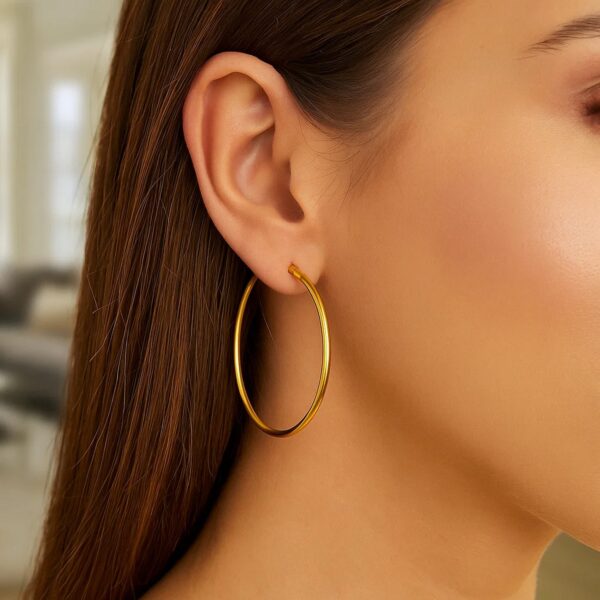 14k Yellow Gold Polished Hoop Earrings (2x45mm) - alternate view 5