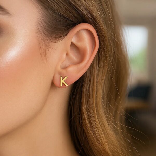 14K Yellow Gold Yours Truly Initial K Stud Earrings - alternate view 2