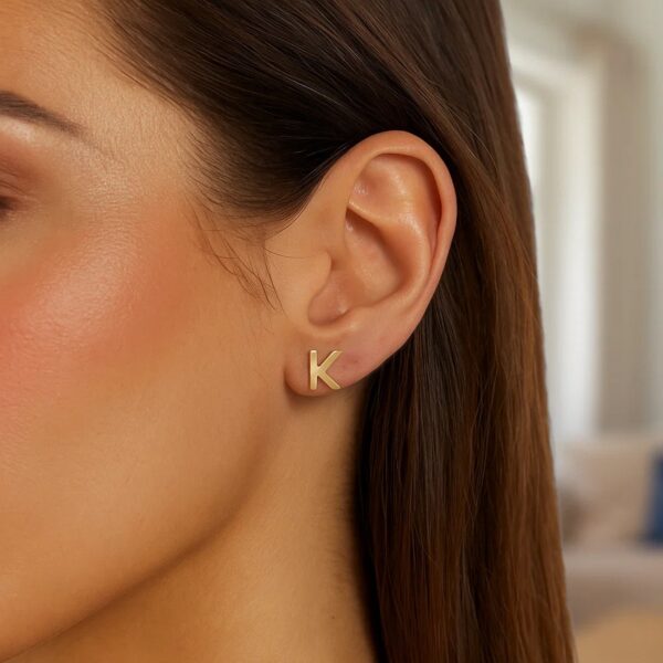 14K Yellow Gold Yours Truly Initial K Stud Earrings - alternate view 3