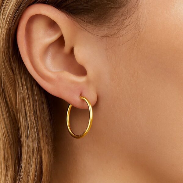 14k Yellow Gold Polished Hoop Earrings (3x20mm) - alternate view 4