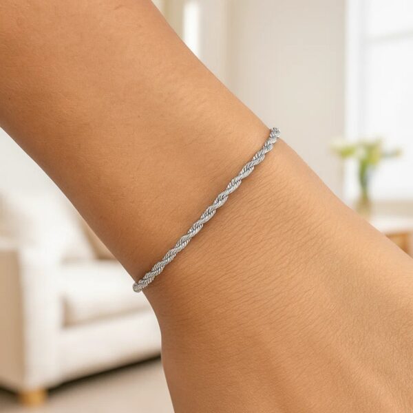14k White Gold Solid Diamond Cut Rope Bracelet (2.50 mm) - alternate view 3
