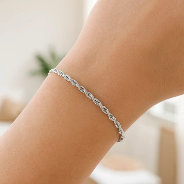 14k White Gold Solid Diamond Cut Rope Bracelet (2.50 mm) - alternate view 4