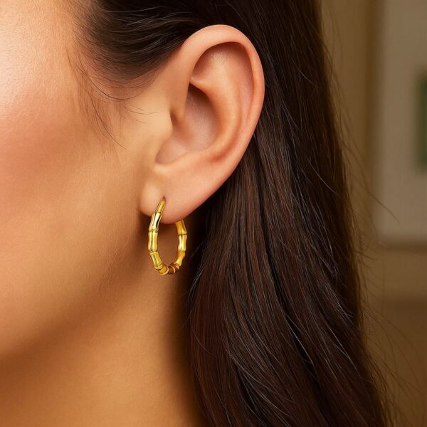 10k Yellow Gold Branch Motif Hoop Earrings - alternate view 2