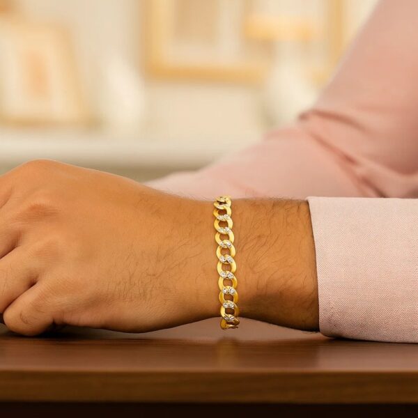 14k Two Tone Gold Pave Curb Bracelet (7.00 mm) - Two-Tone Gold - alternate view 5