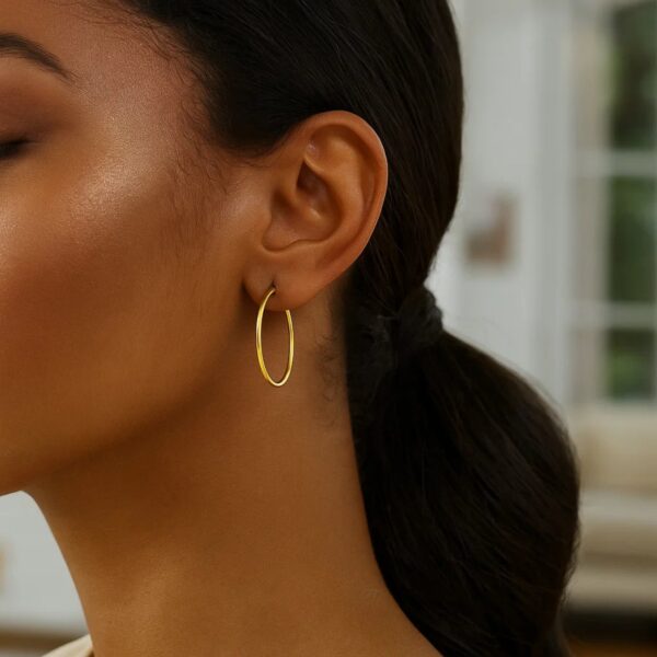14k Yellow Gold Polished Hoop Earrings (2x30mm) - alternate view 3