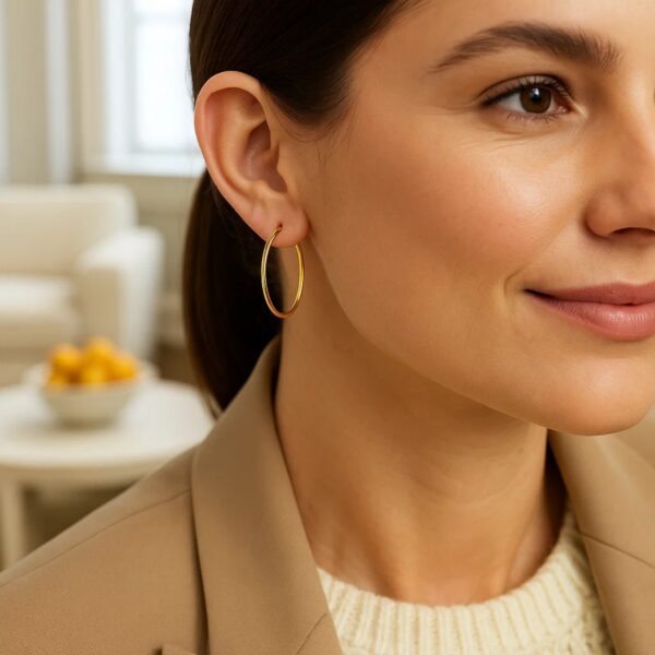 14k Yellow Gold Polished Hoop Earrings (2x30mm) - alternate view 5