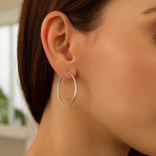 14k White Gold Polished Hoop Earrings (2x30mm) - alternate view 3