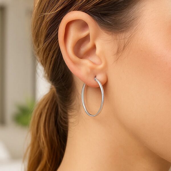 14k White Gold Polished Hoop Earrings (2x30mm) - alternate view 4