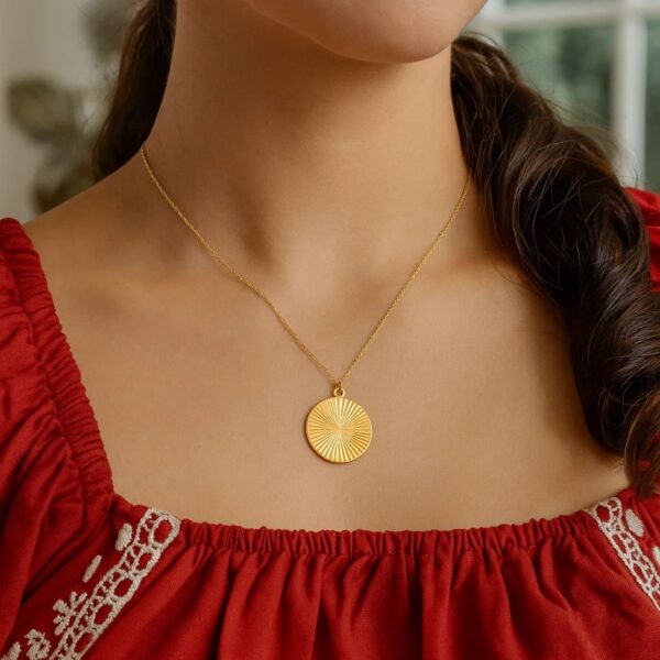 14K Yellow Gold Radiating Circle Necklace - alternate view 3