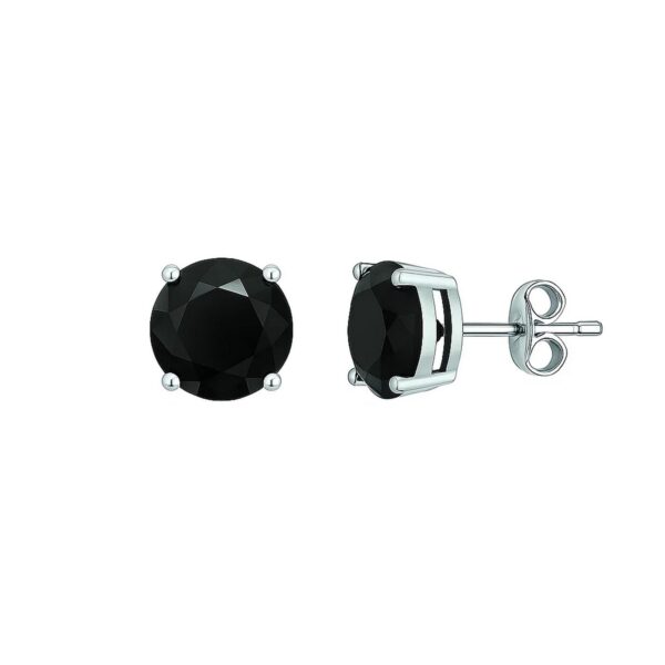 14k White Gold Stud Earrings with Black Faceted Cubic Zirconia(6mm) - alternate view 2