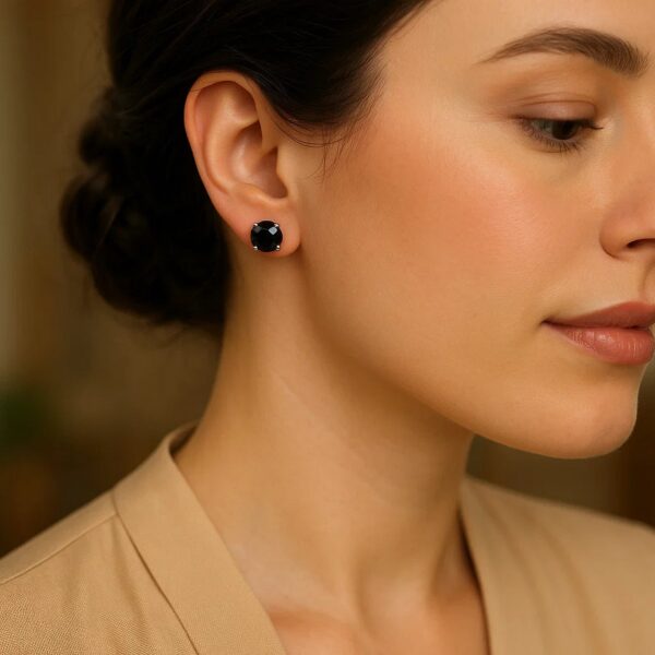 14k White Gold Stud Earrings with Black Faceted Cubic Zirconia(6mm) - alternate view 3