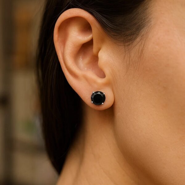 14k White Gold Stud Earrings with Black Faceted Cubic Zirconia(6mm) - alternate view 4