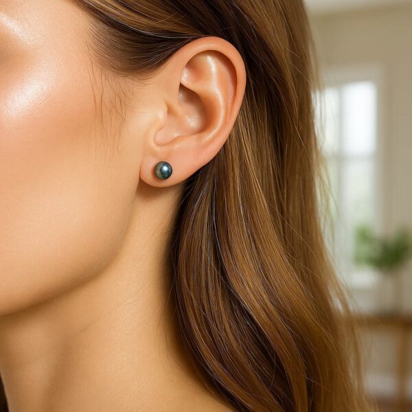 14k Yellow Gold Cultured Black Pearl Stud Earrings (6mm) - alternate view 5
