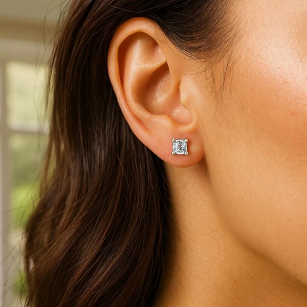 Sterling Silver Princess CZ Stud Earrings (5.00 mm) - alternate view 2