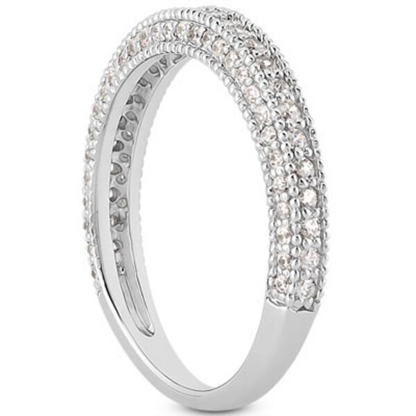 14k White Gold Fancy Pave Diamond Milgrain Textured Wedding Ring Band - alternate view 2