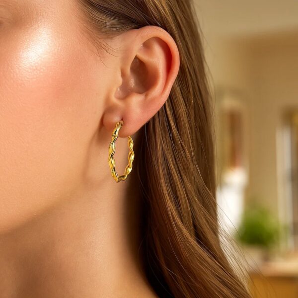14k Yellow Gold Hoop Earrings (25mm) - alternate view 2