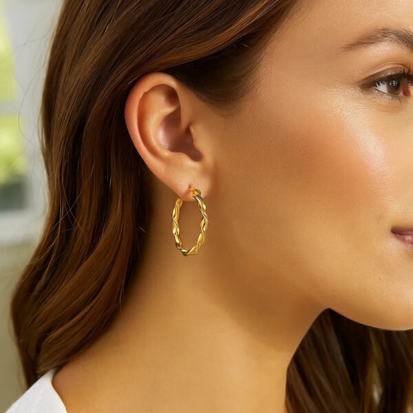 14k Yellow Gold Hoop Earrings (25mm) - alternate view 3