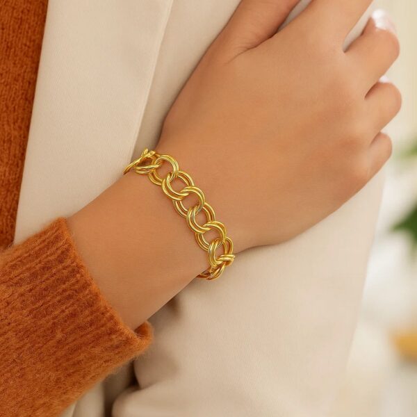 14k Yellow Gold Solid Double Link Charm Bracelet (10.00 mm) - alternate view 4