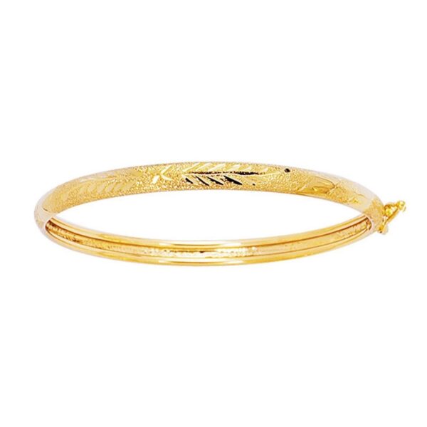 14k Yellow Gold Diamond Cut Motif Dome Style Childrens Bangle (5.50 mm) - alternate view 2