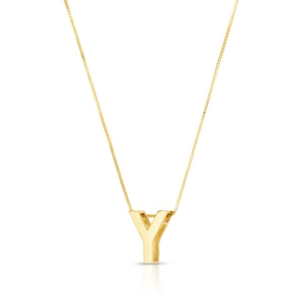14K Yellow Gold Yours Truly Block Letter Initial Y Necklace