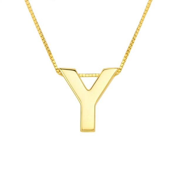 14K Yellow Gold Yours Truly Block Letter Initial Y Necklace - alternate view 2