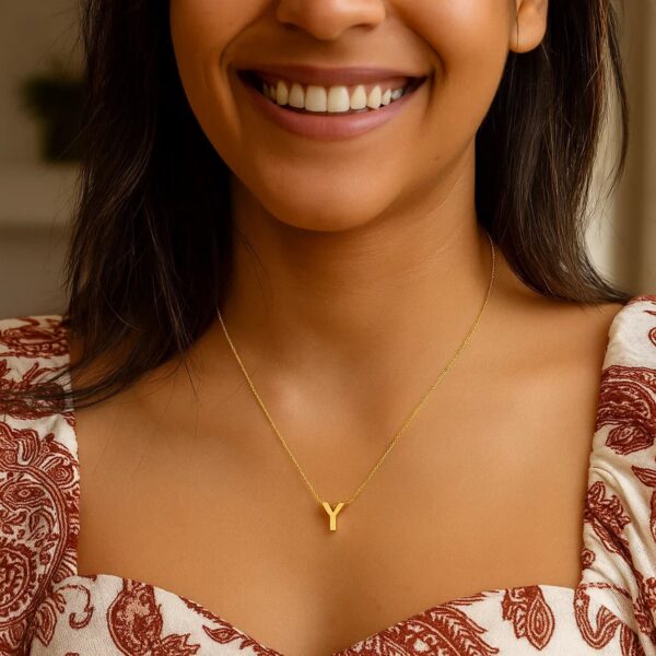 14K Yellow Gold Yours Truly Block Letter Initial Y Necklace - alternate view 3
