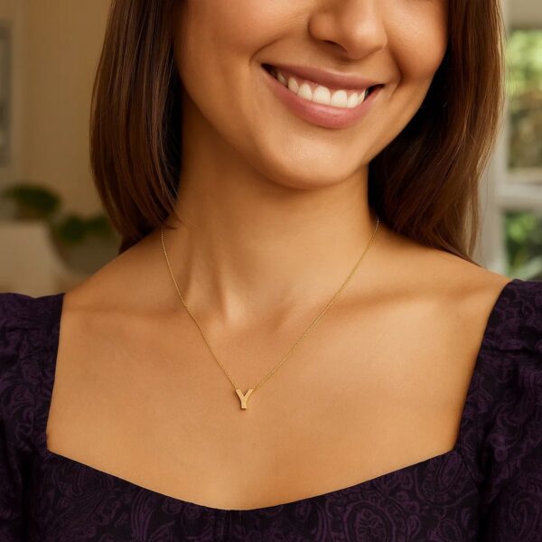 14K Yellow Gold Yours Truly Block Letter Initial Y Necklace - alternate view 4
