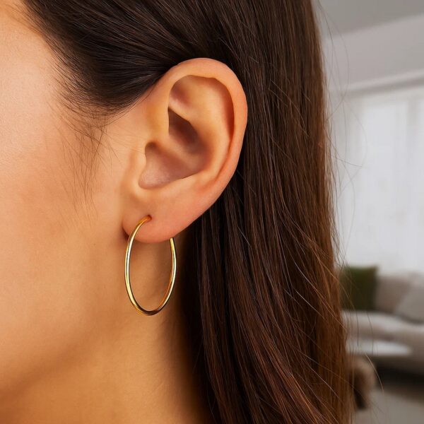 14k Yellow Gold Polished Hoop Earrings (1.5x30mm) - alternate view 3