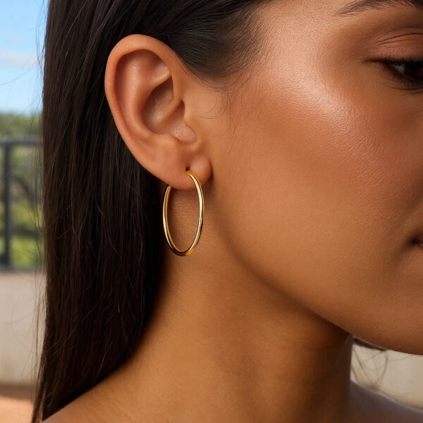 14k Yellow Gold Polished Hoop Earrings (1.5x30mm) - alternate view 4