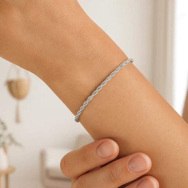 14k White Gold Solid Diamond Cut Rope Bracelet (1.60 mm) - alternate view 4