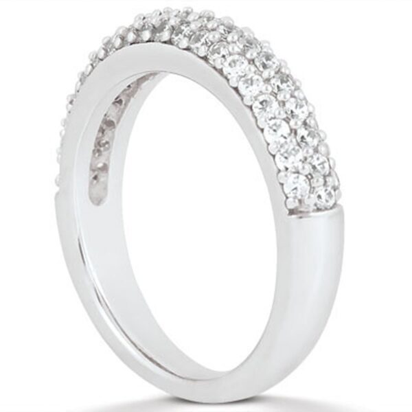14k White Gold Triple Multi-Row Micro- Pave Diamond Wedding Ring Band - alternate view 2