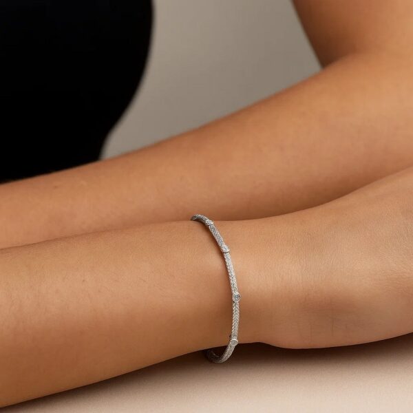 14k White Gold Diamond Accent Station Basket Weave Bracelet (3.00 mm) - alternate view 2