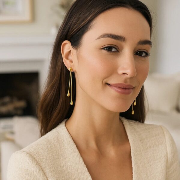 14k Yellow Gold Double Drop Long Earrings - alternate view 4