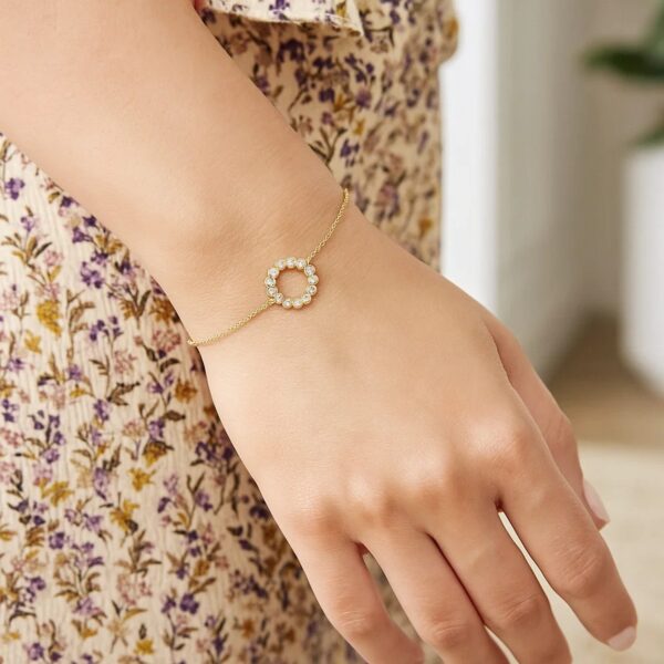 14K Yellow Gold Petite Diamond Circle Bracelet - alternate view 2