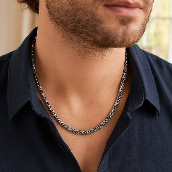 Oxidized Sterling Silver Wheat Style Chain Men's Necklace - alternate view 3