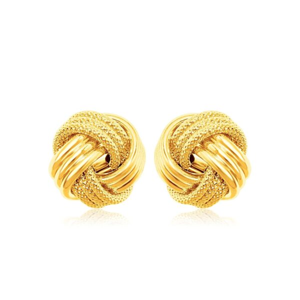 14k Yellow Gold Love Knot with Ridge Texture Earrings